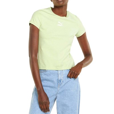 

Puma Classics Fit Crew Neck Short Sleeve TShirt Womens Green Athletic Casual, Зеленый