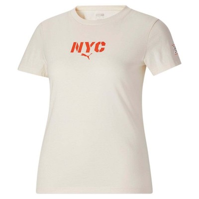

Женские белые повседневные топы Puma Play Nyc с логотипом с круглым вырезом и короткими рукавами 6, Off white