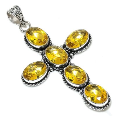 Citrine Gemstone Handmade 925 Sterling Silver Jewelry Pendant 3.27'' z745