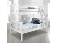 **HIGH QUALITY** TOP SINGLE BOTTOM DOUBLE TRIO SLEEPER WOODEN BUNK BED & MATTRESS