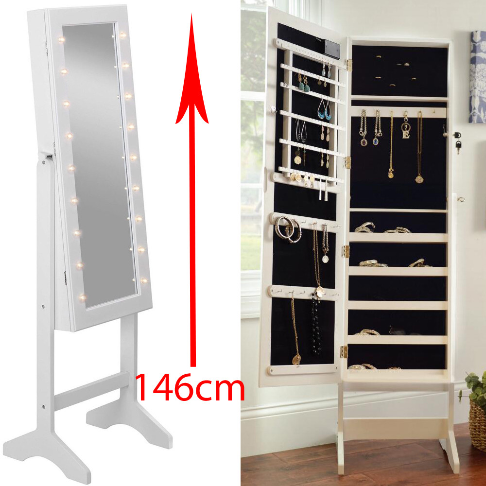 Mirror With Led Light Jewellery Cabinet Stand Storage Floor