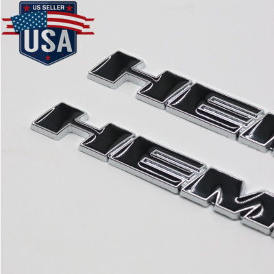 2Pcs For Hemi Emblems Fender Side Badges Black Chrome Outline 3D Stickers Decals