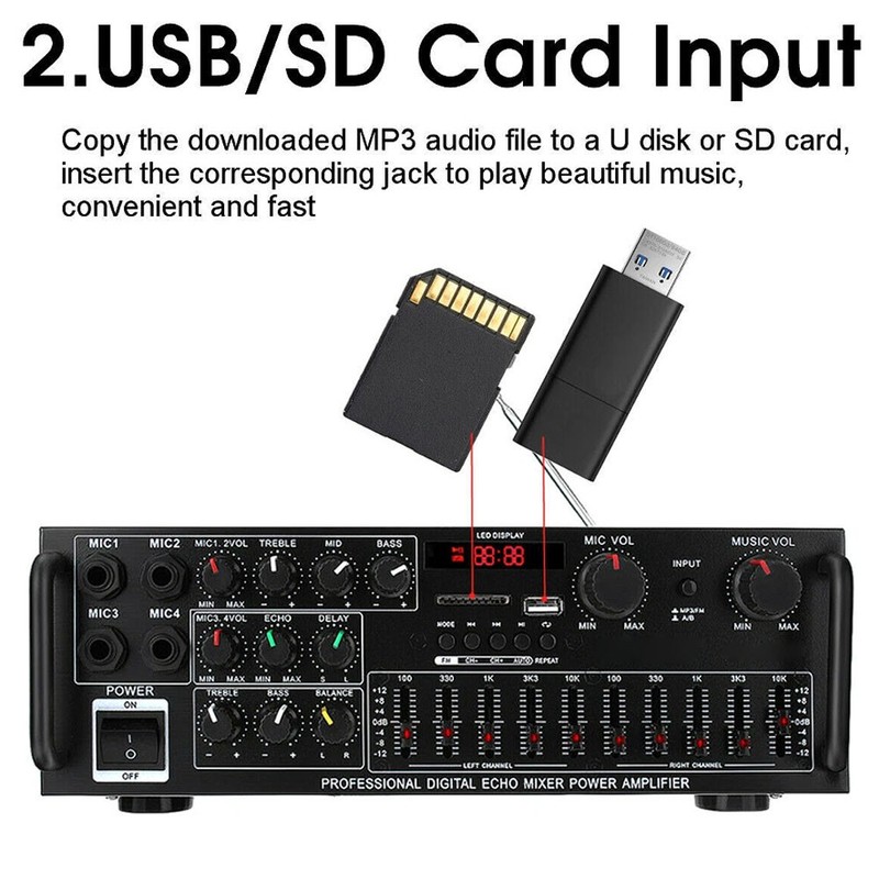 2000W 110V Stereo Power Amplifier, Bluetooth, MP3 USB SD Card, LCD Display, Remote Control - View #6