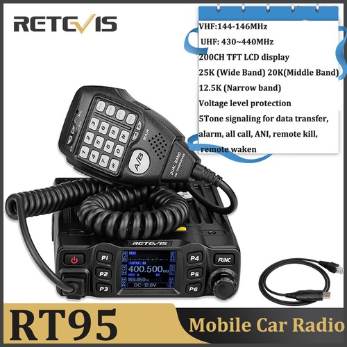 Retevis RT95 Dual Band Mobile Bus Car Radio Transceivers VHF//UHF 200CH LCD+USB