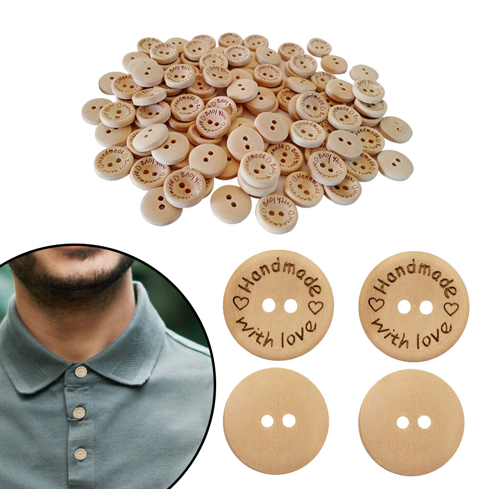 100pcs Boutons en Bois Fait Avec Amour 2-Holes Manteau Bébé Tricot Couture DIY