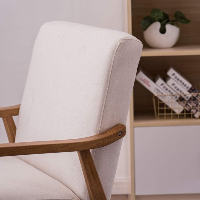 Accent Chair Living Room Chair with Solid Wood Armrest and Feet, Reading Armchai