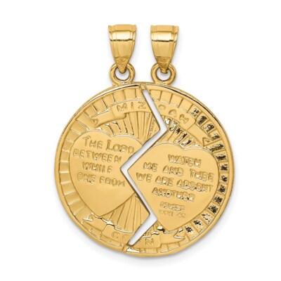 Pre-owned Superdealsforeverything Real 14kt Yellow Gold Break-apart Mizpah Pendant