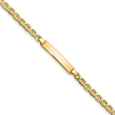 Pre-owned Skyjewelers Real 14kt Semi-solid Anchor Link Id Chain Bracelet; 7 Inch In Yellow