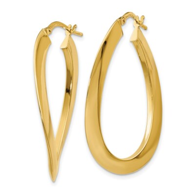 Pre-owned Superdealsforeverything Real 14kt Yellow Gold Polished Twisted Oval Hoop Earrings