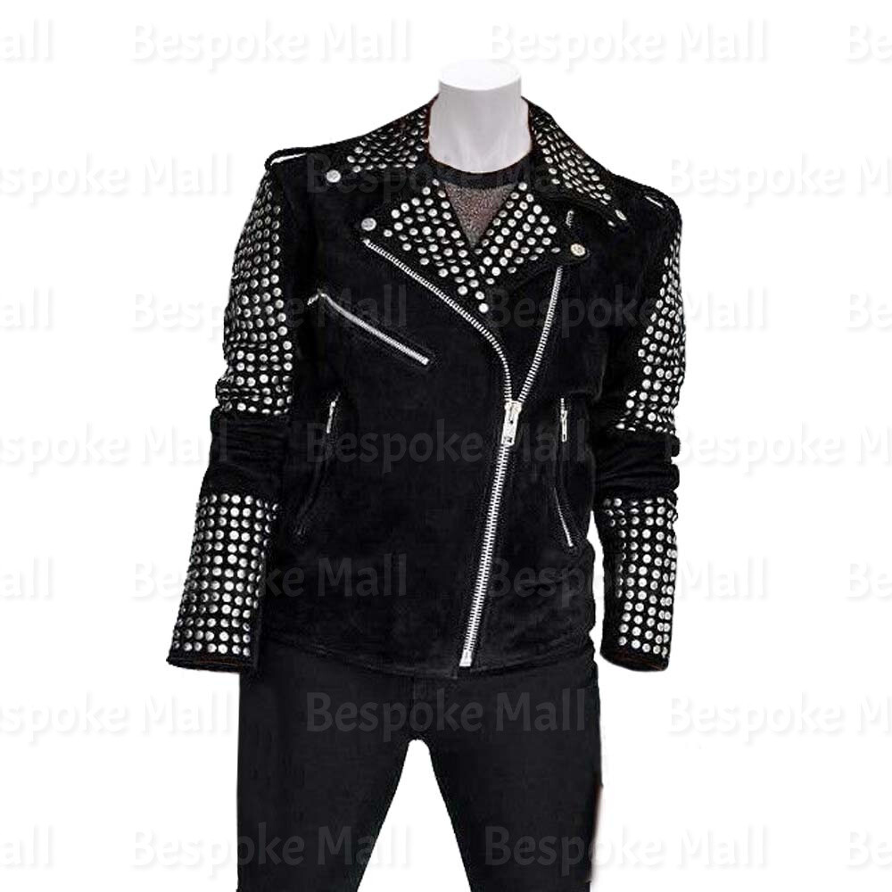 Pre-owned Handmade Women Black Brando Punk Silver Studded Zipper Cowhide Leather Jacket-268