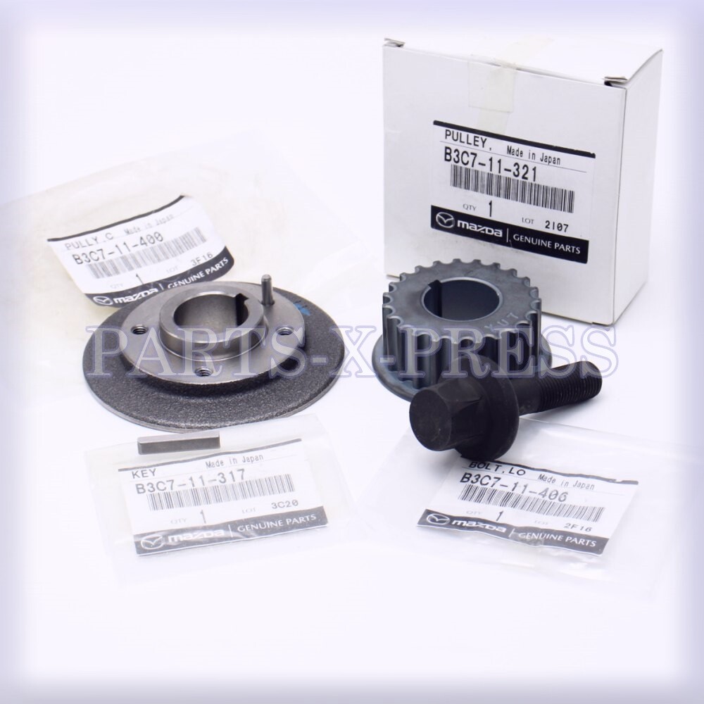 OEM MAZDA CRANKSHAFT PULLEY + KEY PIN + TIMING BELT PULLEY + WHEEL HUB BOLT KIT