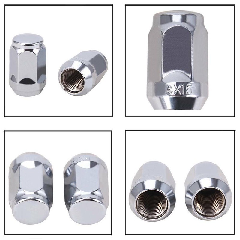 24 Pcs Chrome Lug Nuts M14x1.5 Bulge Acorn For Jeep Chevy Silverado GMC