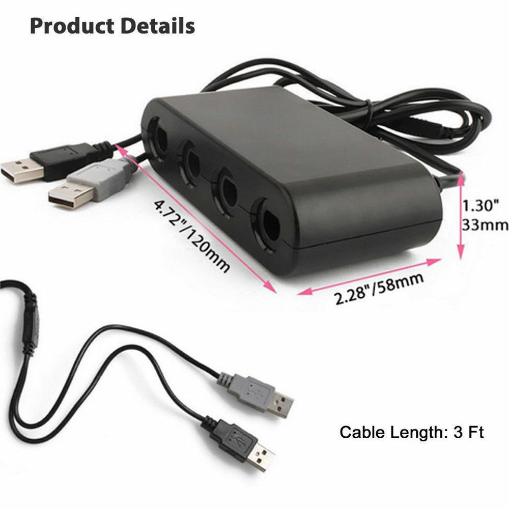 GameCube Controller Adapter 4 port for nintendo Switch Wii U & PC USB NEW TURBO