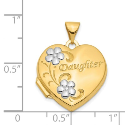 Pre-owned Skyjewelers Real 14kt W/ Rhodium Daughter Floral 18mm Heart Locket In Yellow