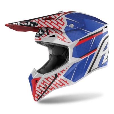 Taglia S - Casco Uomo Airoh Wraap Idol Rosso Blu Lucido Motocross Enduro
