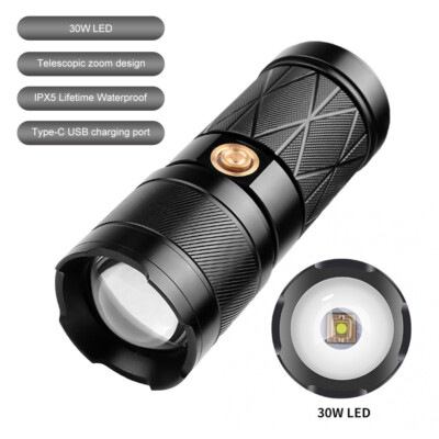 100000LM XHP90.2 6PCSLED Flashlight Rechargeable Zoom Torch Work Light Spotlight