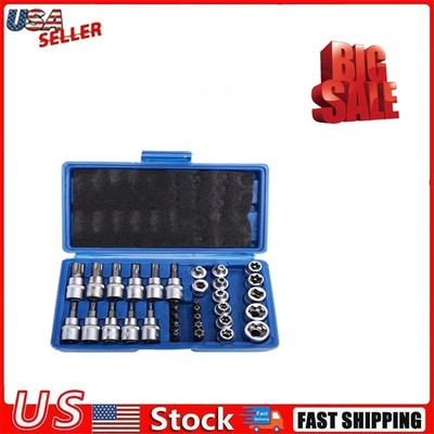 34 Pcs Torx Star Male Female E-torx Socket Bit Set 3/8'' Drive E&T with Case