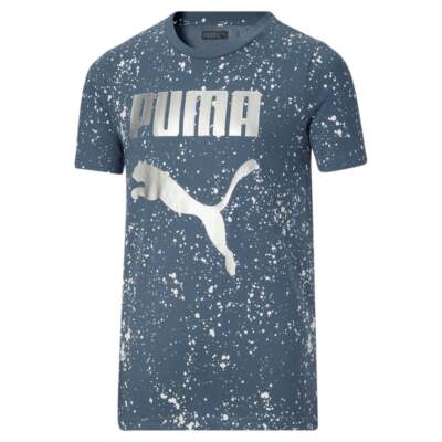 Футболка с короткими рукавами и круглым вырезом Puma Splatter Pack с логотипом, молодежная футболка для мальчиков, размер M, повседневная