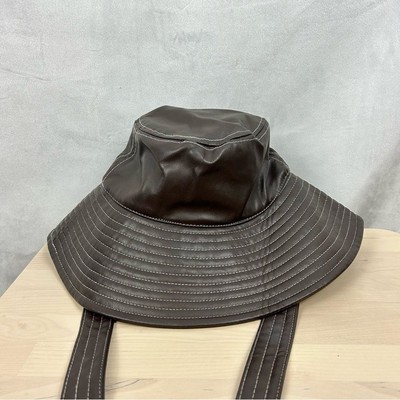 ZARA Faux Leather Chocolate Brown Bucket Hat with Ties Sz Sm