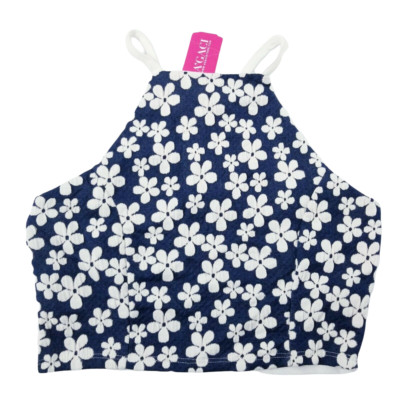 Manito Crop Top Women Size Large Blue Ivory NEW Floral Shirt