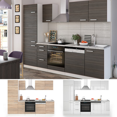 VICCO KÜCHE 270 CM KÜCHENZEILE KÜCHENBLOCK EINBAUKÜCHE KOMPLETTKÜCHE - 3 DEKORE 