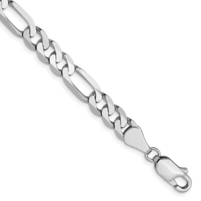 Pre-owned Skyjewelers Real 14k White Gold 5.5mm Flat Figaro Chain Bracelet; 7 Inch