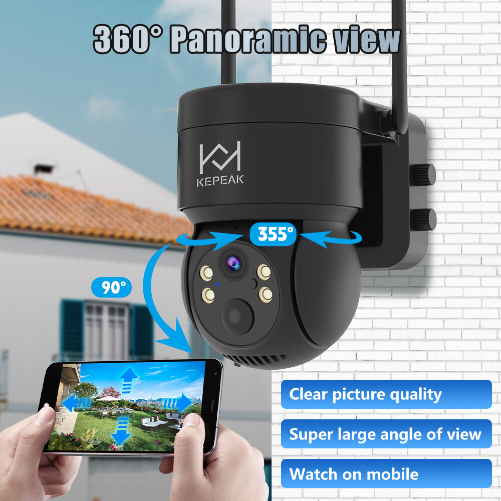 Solar Battery Powered Wireless WiFi Outdoor Pan/Tilt Home Security Camera System