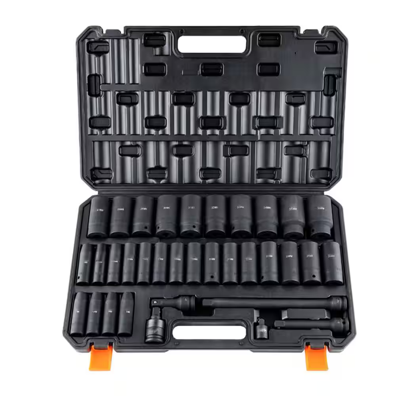 1/2 In. Drive Impact Socket Set, 34 Piece Socket Set Metric 8-36 Mm, 6 Point Cr-Mo Alloy Steel for Auto Repair