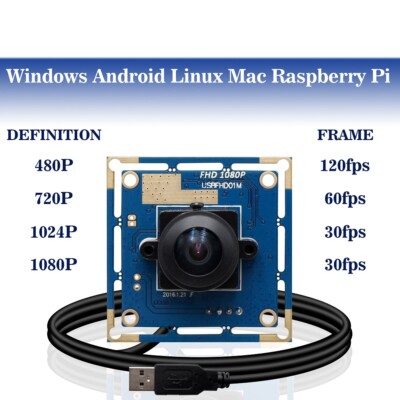 2MP USB Camera Module 1080P OV2710 Webcam w/ 180° Wide Angle Fish Eye Lens F PC