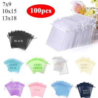 100pcs Drawstring Organza Bag Jewelry Pouch Wedding Party Favor Gift Bag 10Color
