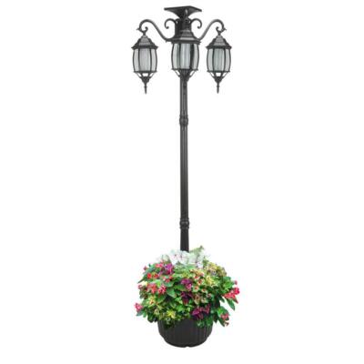 SunRay Lamp Post Light Set Madison 3-Light Black Integrated LED Solar + Planter