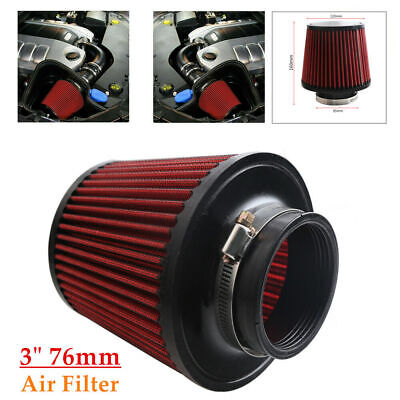 3'' Red 76mm Dry Air Filter Inlet Cold Air Intake Cone Replacement Quality