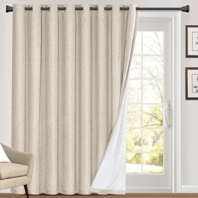 Primitive Textured 100% Blackout Linen Look Patio Door Curtain 84 Inches Long Ex