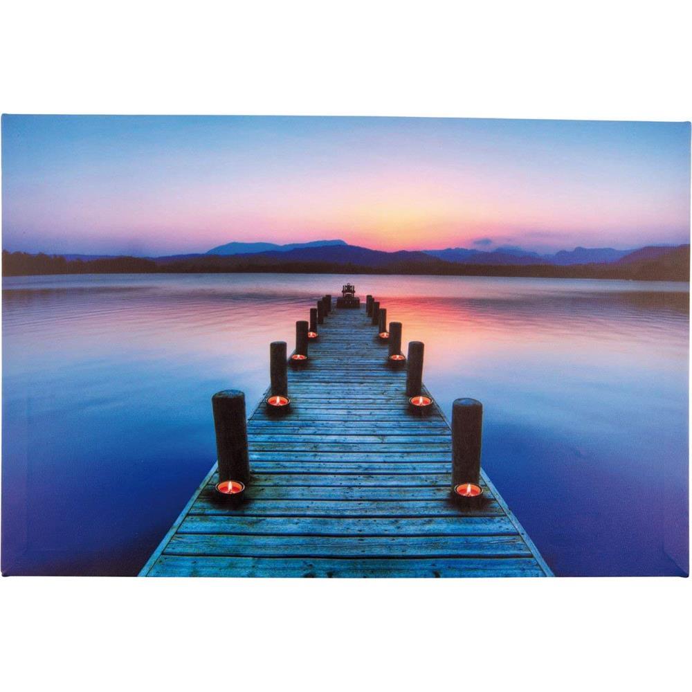 Dekoration 2 Wandbilder Sonnenuntergang See Steg Led Beleuchtet 40 X 30 Cm Leinwand Onebitjr Com Br