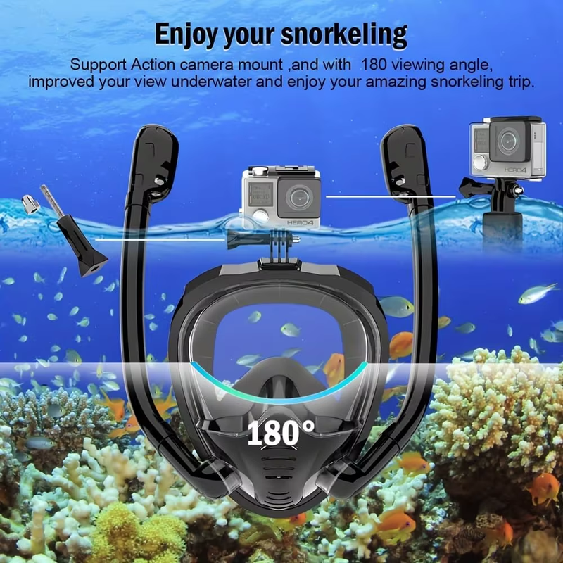 Snorkeling Mask Double Tube Silicone Full Dry Diving Mask Adult Swimming Mask Di