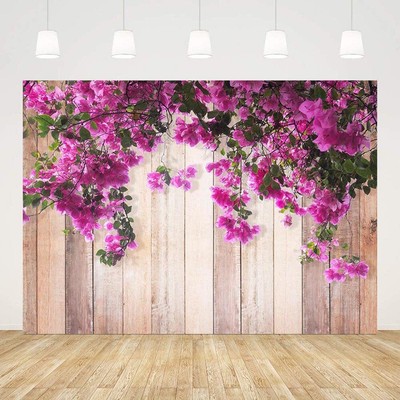 7x5ft Spring Rustic Wood Backdrop for Photography Purple Floral Wooden Photo ...