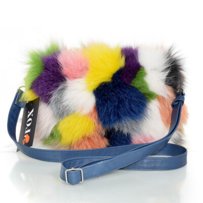 Pre-owned Fox Multicolour  Fur Crossbody Bag Colourful Fur Shoulder Bag Real Fur Handbag