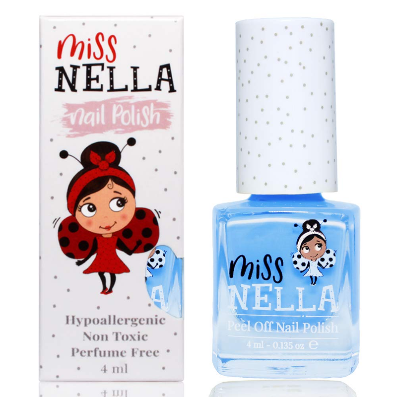 MISS NELLA BLUE BELL– Safe Special Light Blue Glitter Nail Polish for Kids, Non-