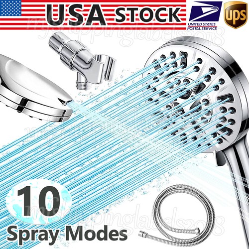 High Pressure Shower Head 10 Functions Handheld Top Spray Bath with 5 FT Hose US