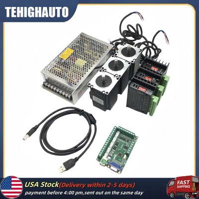 3 Axis CNC Controller Kit NEMA23 Stepper motor 1.2Nm 3A for CNC Router Engraver 