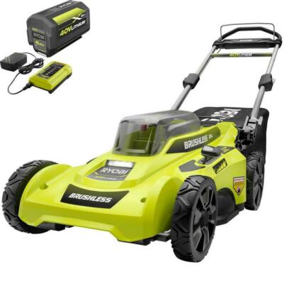 Powered Lawn Mower Ryobi Push Walk Behind Cordles 40V Charger Mulch Best Battery