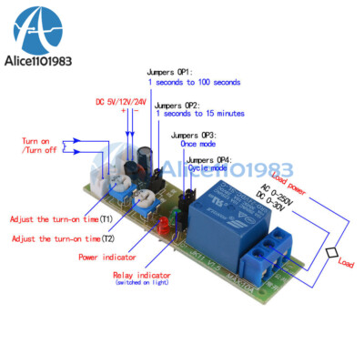 DC 5V 12V 24V 0-120min Infinite Cycle Delay Timer Switch Relay Turn ON/OFF