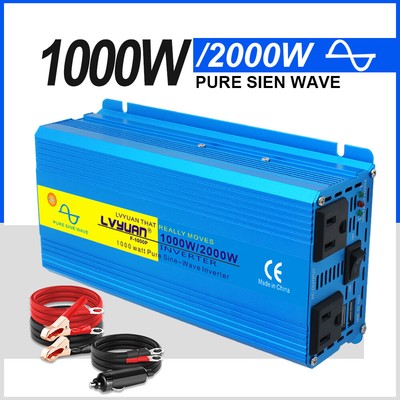 1000w 2000w Power Inverter Pure Sine Wave Converter 12v to 110v 120v Car Adapter