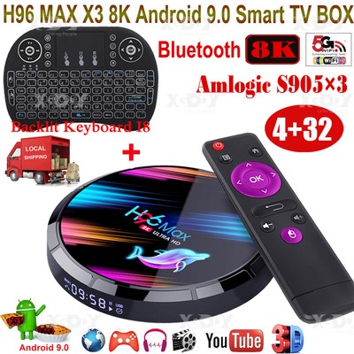 8K H96MAX X3 4+32G 5G WLAN BT Android 9.0 TV BOX Tastatur USB3.0 Amlogic S905x3
