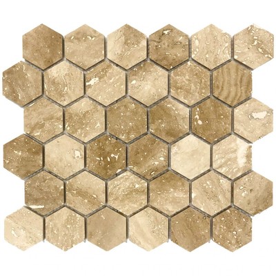 Patara 2'' Hexagon Stone 12''x12'' Mesh Travertine Mosaic Tile (10 sqft per box)
