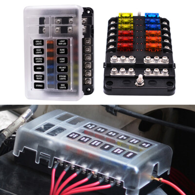 12 Way Car Auto Boat Marine UTV 4x4 Blade Fuse Box Block Holder LED Indicator