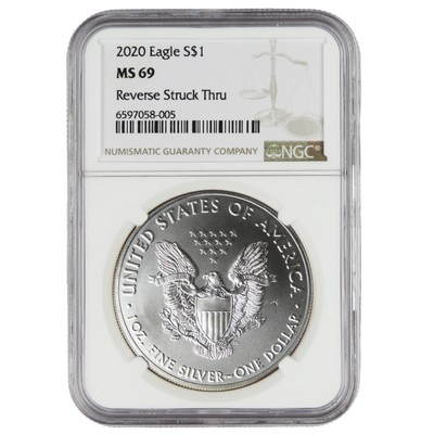 2020 $1 American Silver Eagle NGC MS69 Mint Error Reverse Struck Thru
