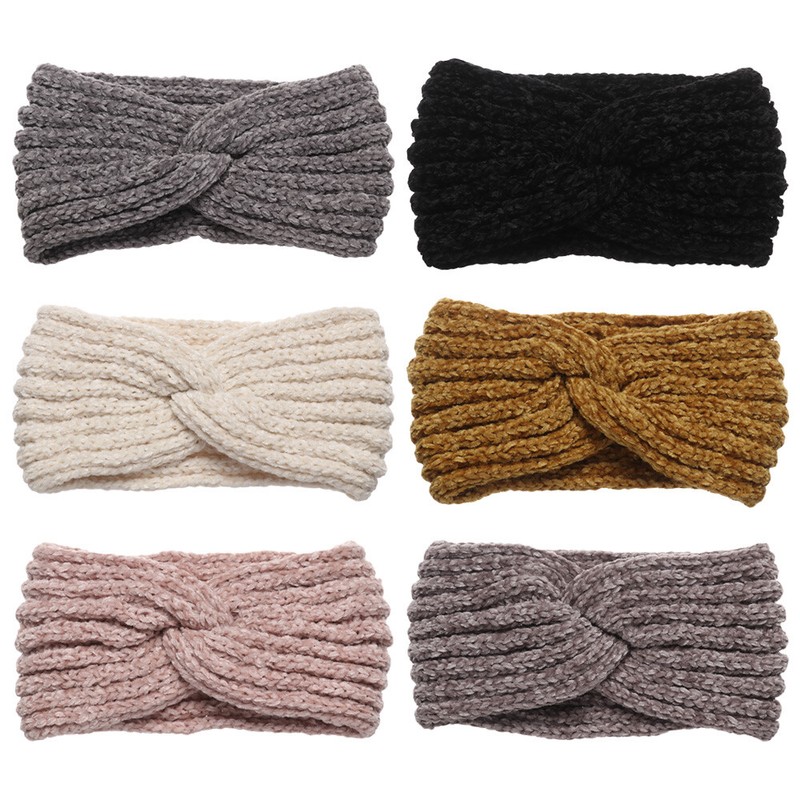 Elastic Warm Candy Color Knitted Headband Thick Wide ...