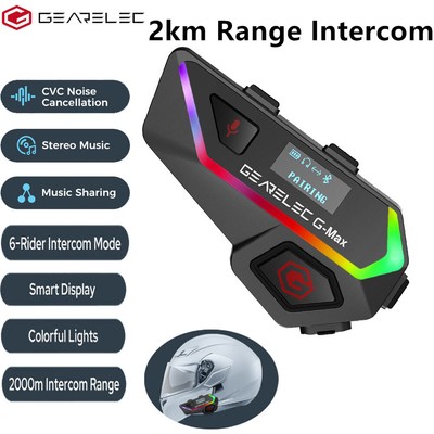 1x Motorcycle Helmet Intercoms Headsets Bluetooth 2km for 6 Riders FM Interphone