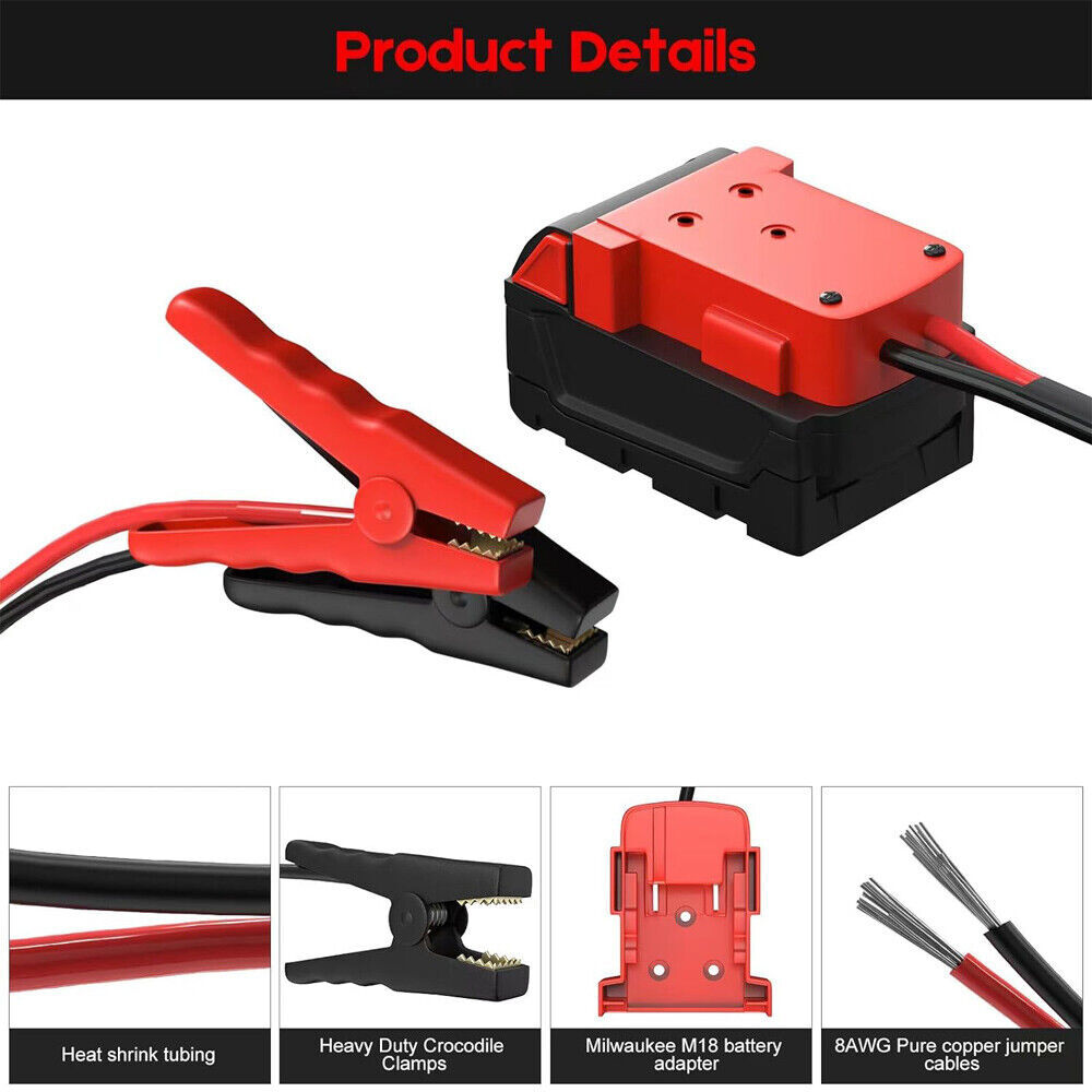 5.9FT Jumper Cable Clamps For Milwaukee 18V Li-ion Battery Jumper